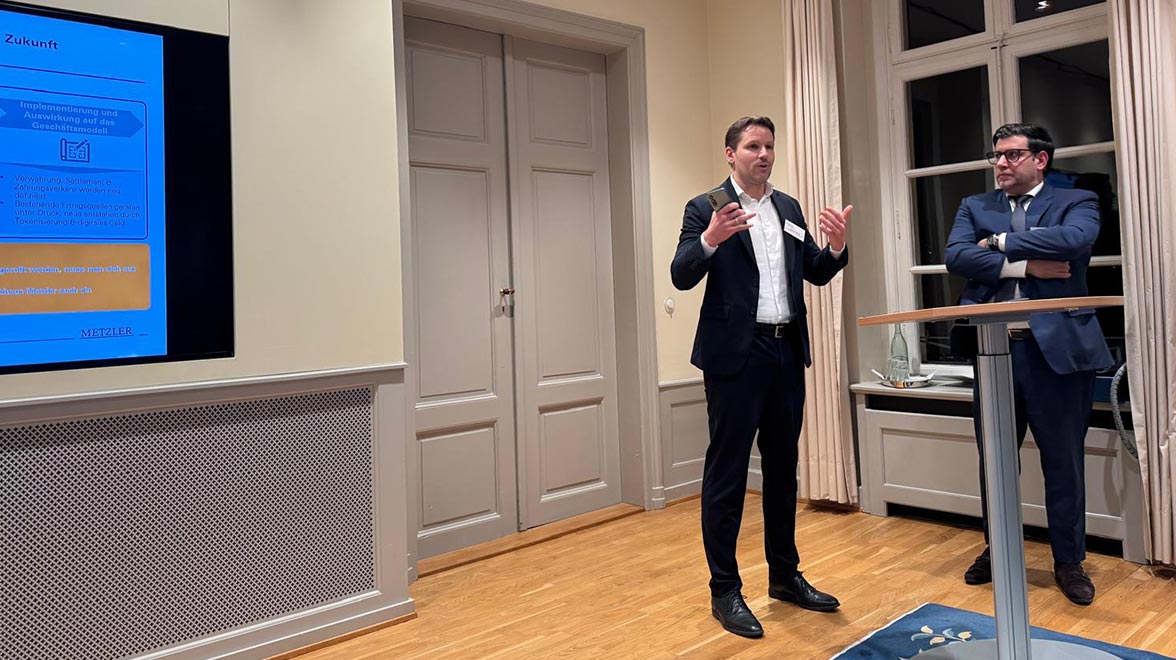 Mario Mattera und Hendrik König beleuchteten bei der Metzler Capital Markets Lounge 2026 Metzler DX, die Innovationsplattform für digitale Transformation.